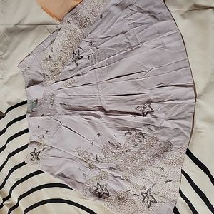 Anthropology odille beaded lace embroidered skirt knee length skater skirt